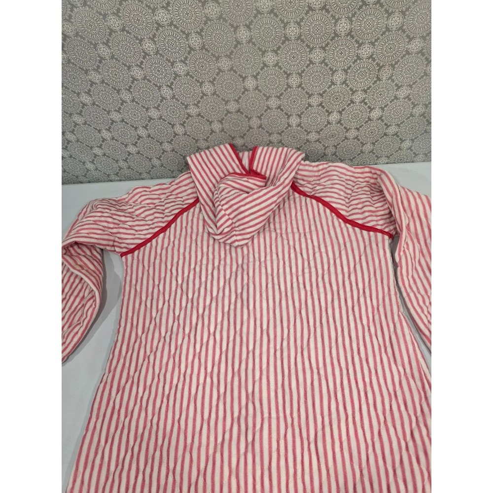 Vintage Lara‎ Dee Quilted Hooded Lounge Robe Red White Stripe Medium Pocket USA - Picture 10 of 12